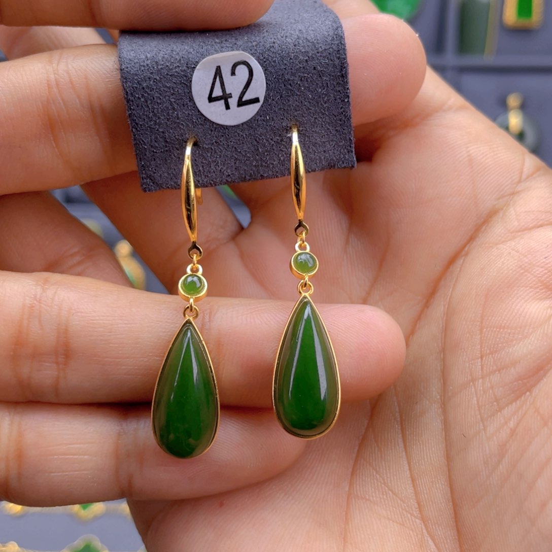 和田玉银S925镶嵌耳饰42