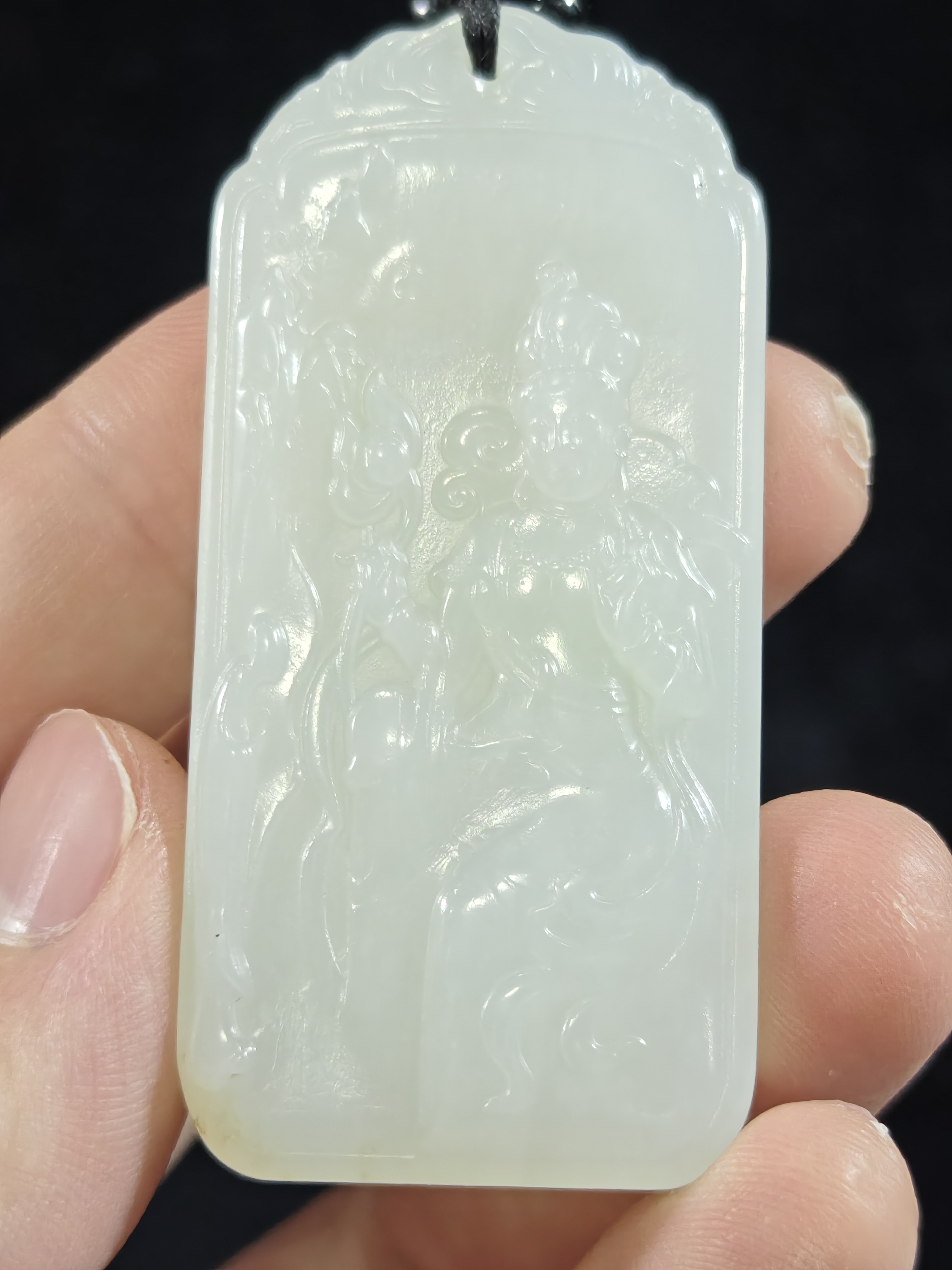 天然和田玉观音山水玉牌挂件配饰36克59*28*8mm