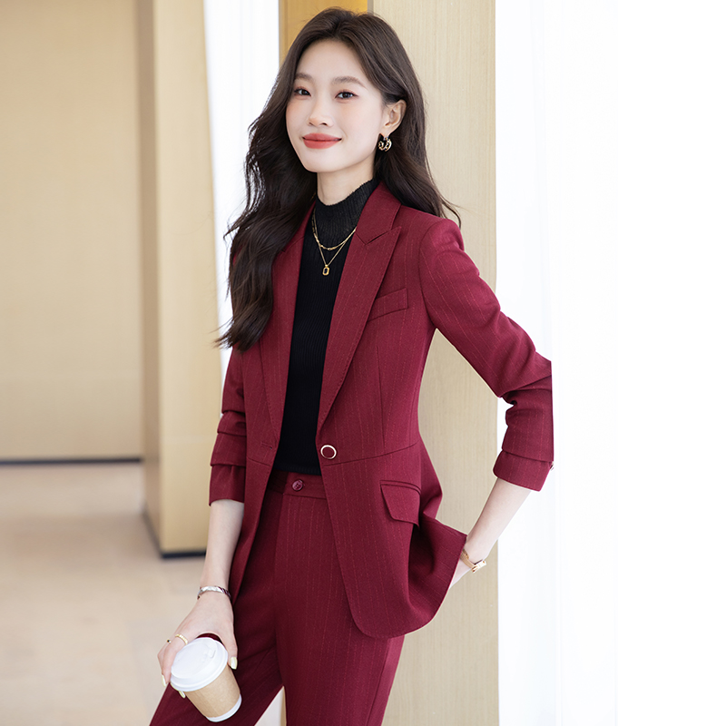 红色暗纹西装外套女2025春秋新款时尚气质女神范修身职业正装套装