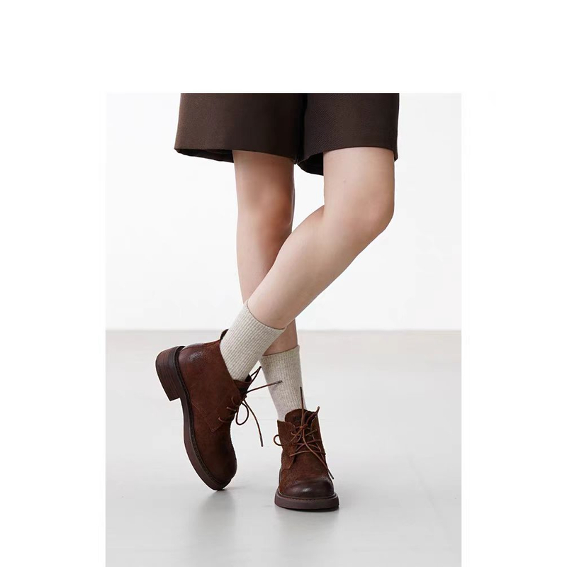 （单里）欧洲站靴子女新款磨砂复古皮带扣英伦休闲西部靴  80-1118