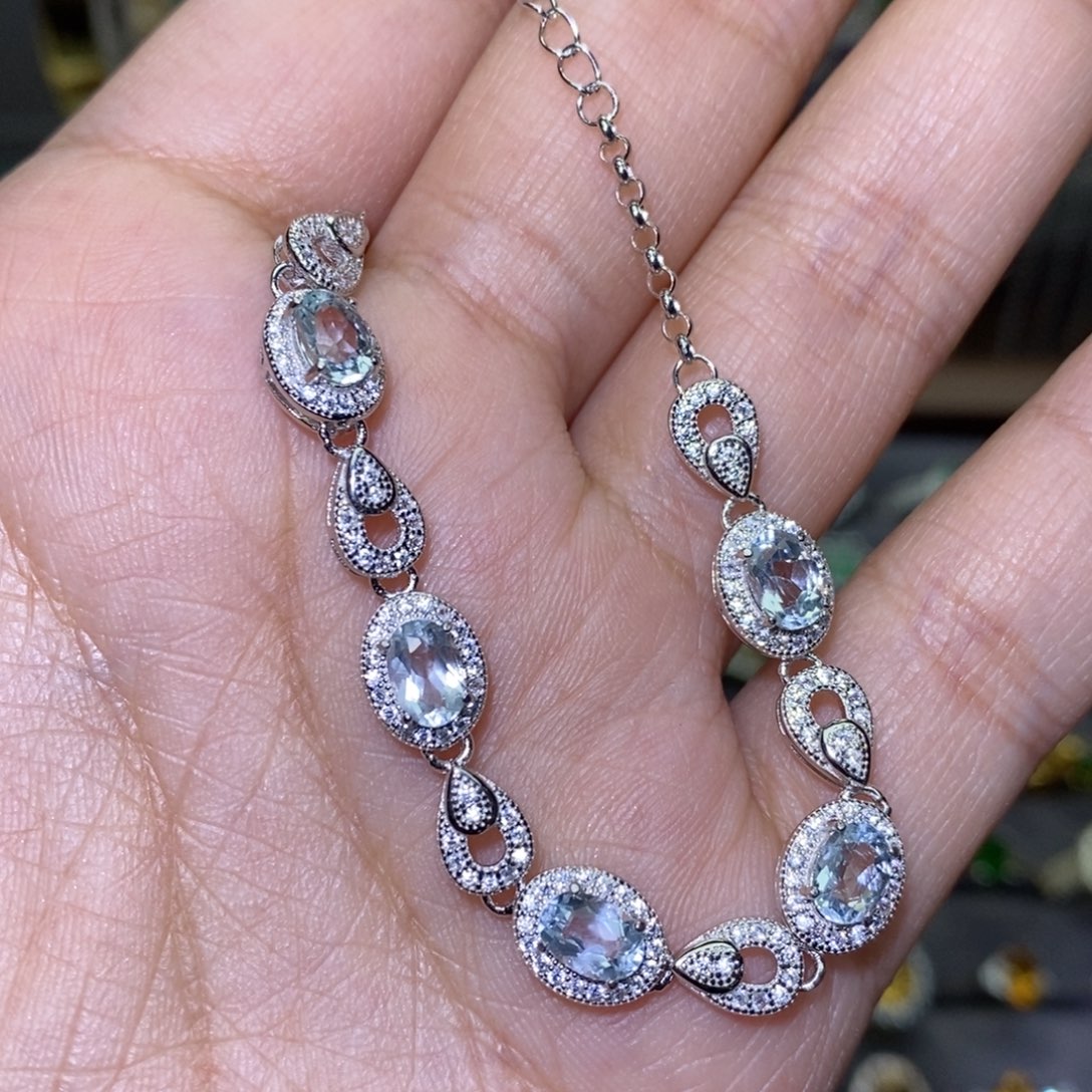 海蓝宝石手链银S925镶嵌