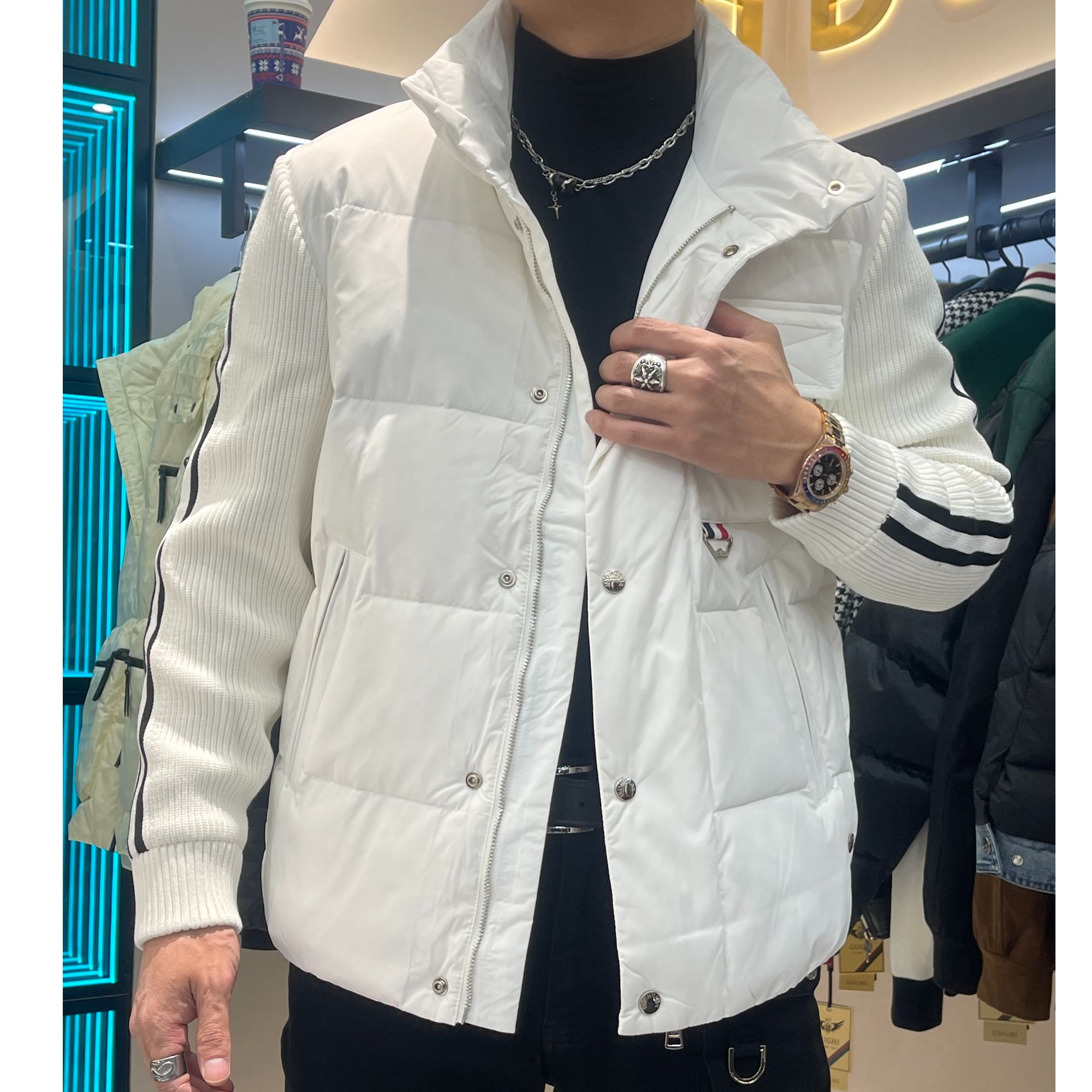  冬季欧货男士保暖百塔拼接针织立领加厚棉服休闲修身外套YR23139