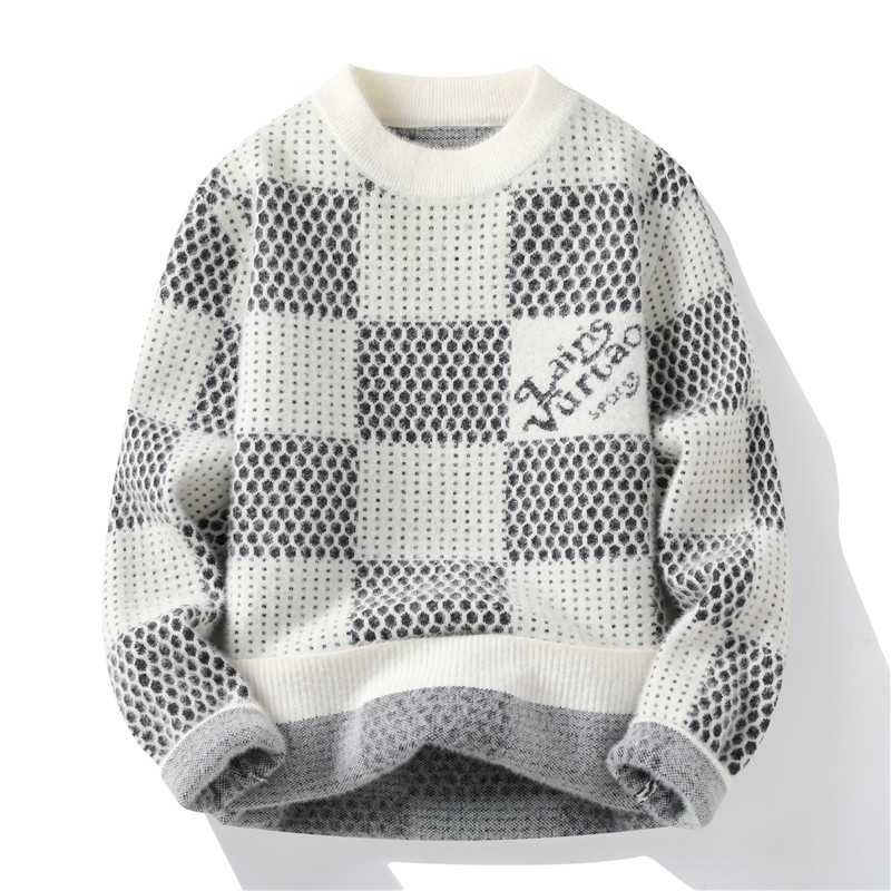 【高品质】2025秋冬季水晶绒时尚毛衣潮流男士针织衫蜂窝款9618