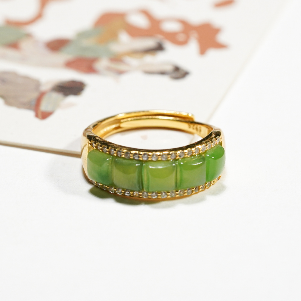 和田玉碧玉戒面戒指