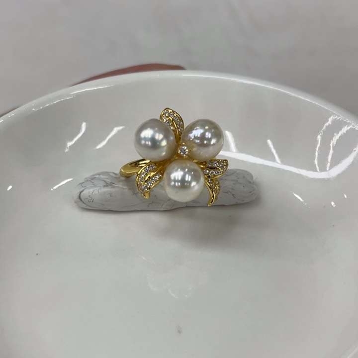 戒指银S925镶嵌海水珍珠8-9