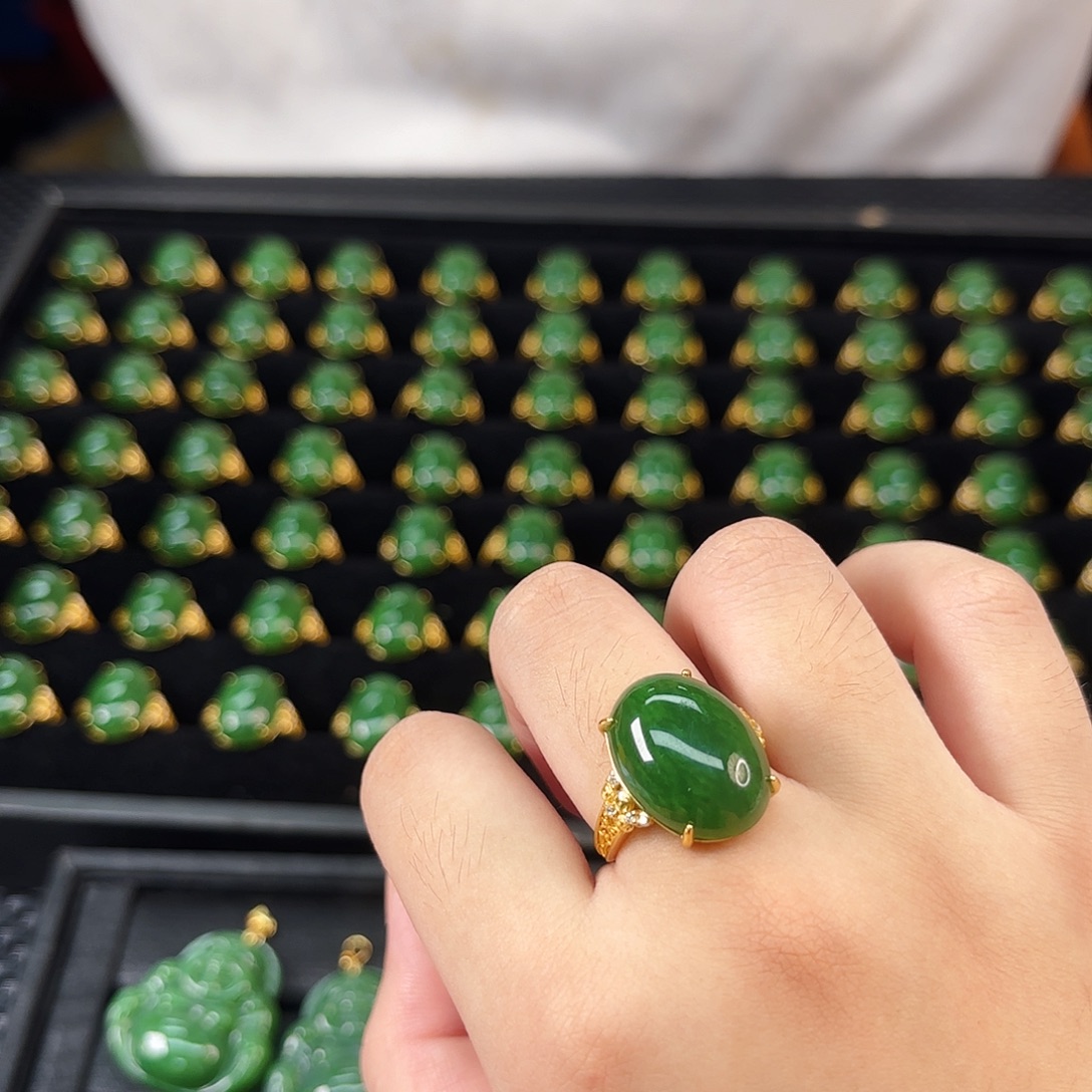 和田玉银S925镶嵌颈饰碧玉戒指卡20 15