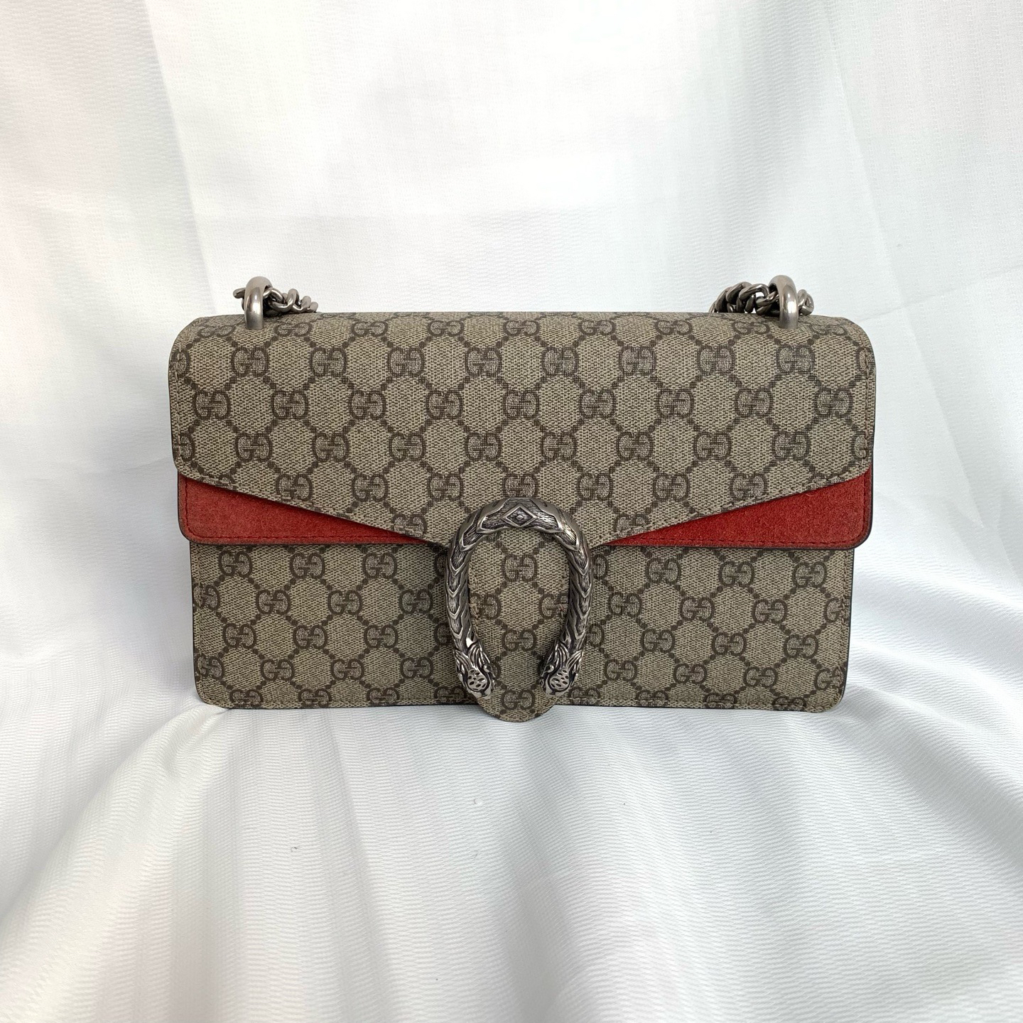 95新 GUCCI/古驰 gucci 老花拼红酒神中号 28*17*9 