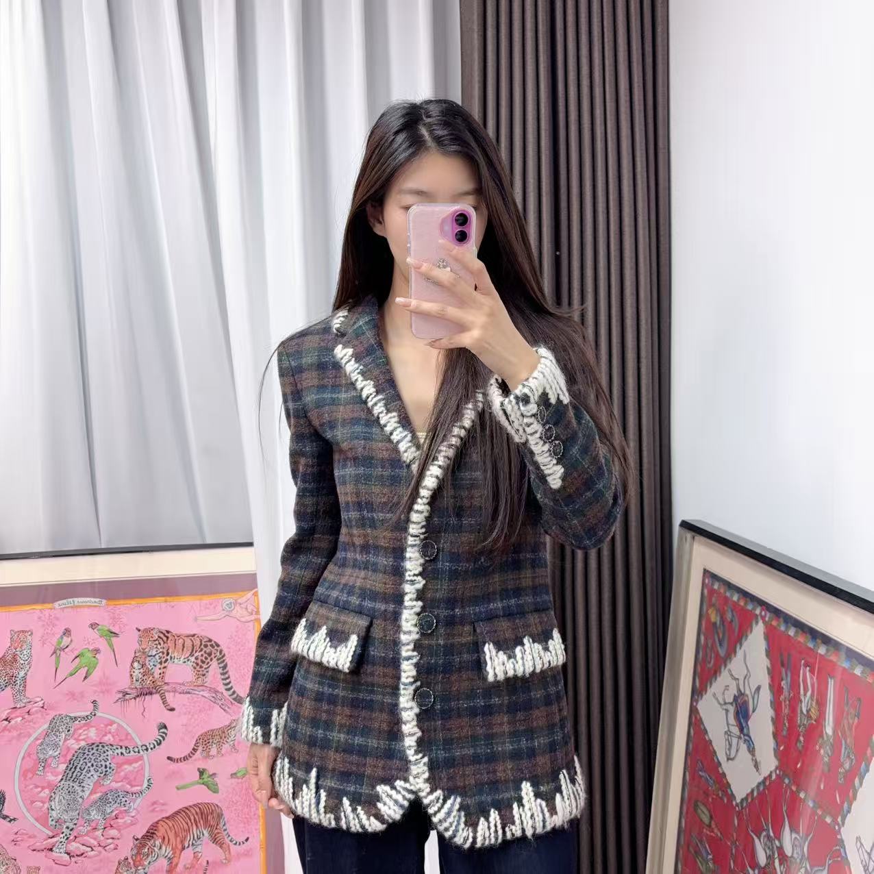 95新 Chanel/香奈儿 麦殿/毛呢菱格纹棕色外套/240901YJHVP12