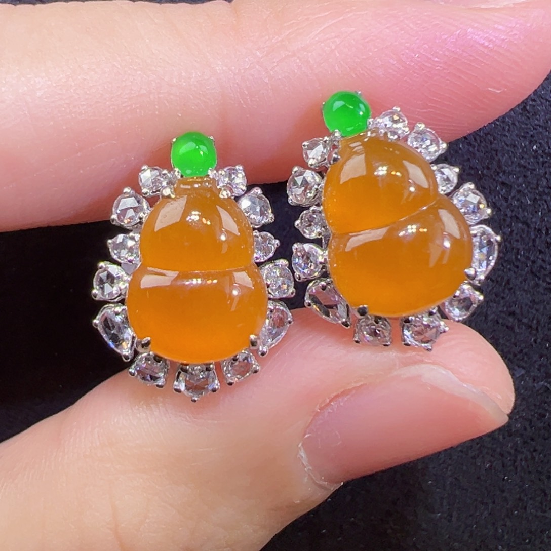 翡翠18K金镶嵌耳饰耳包