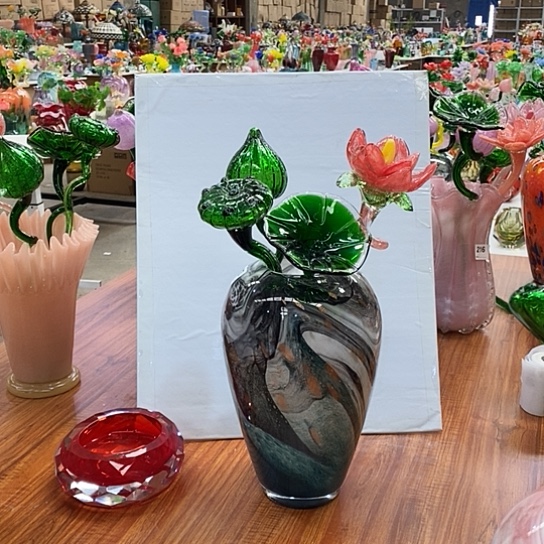 琉璃夜光琉璃荷花四只一套带不夜光花瓶