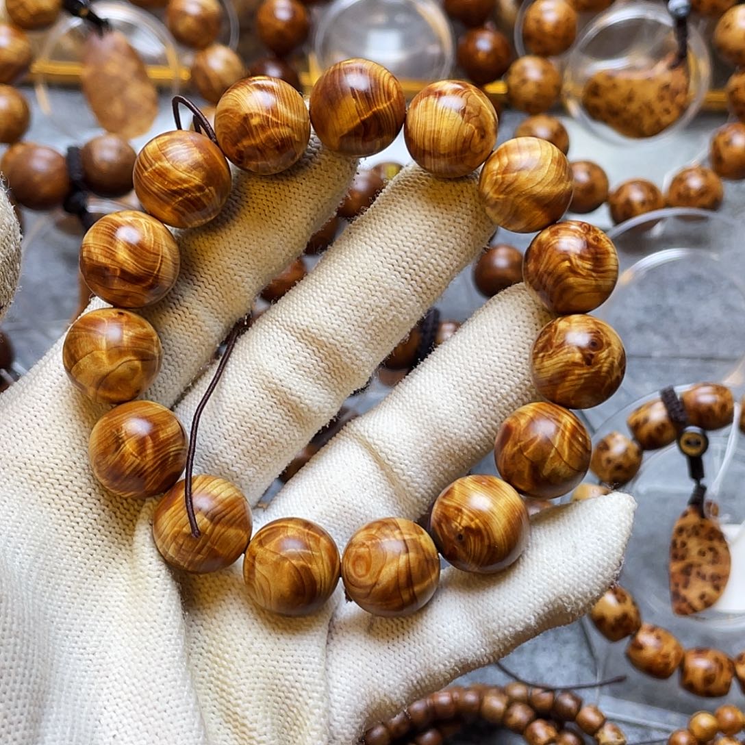 清***淮柏木手串/手链太行崖柏15陈化黄金妖孽龙胆闪