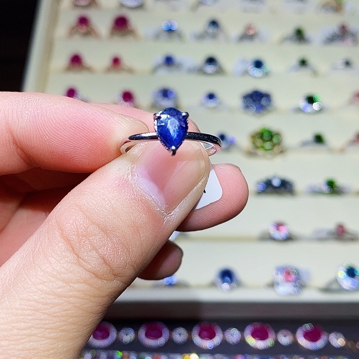 蓝宝石戒指银S925镶嵌呀*11111
