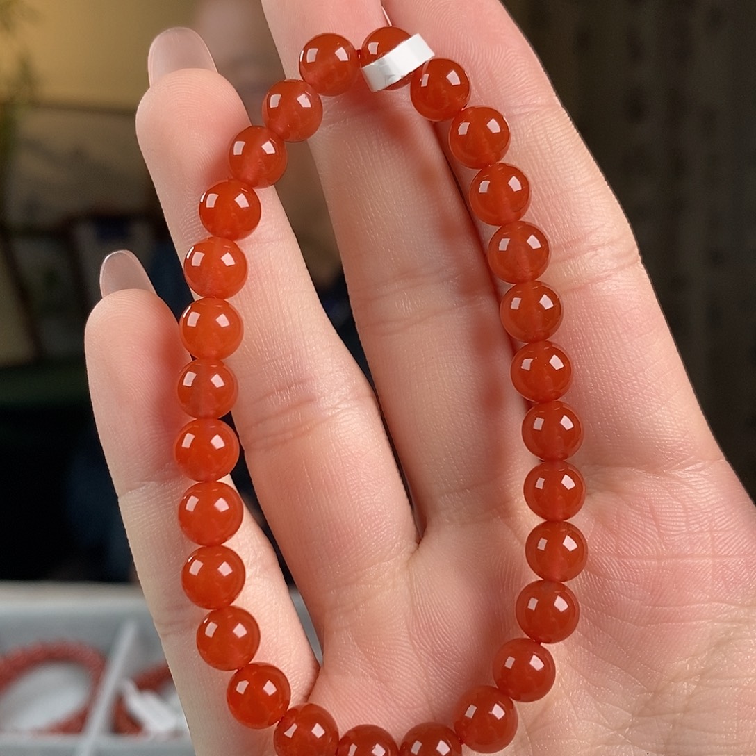 南红玛瑙未镶嵌手串原矿6.5mm+特级冰红