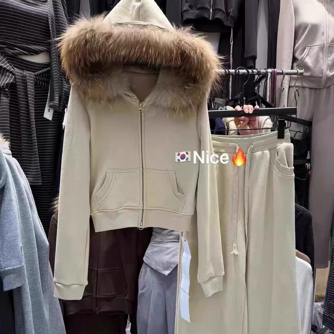 真毛领➕绒卫衣两件套套装