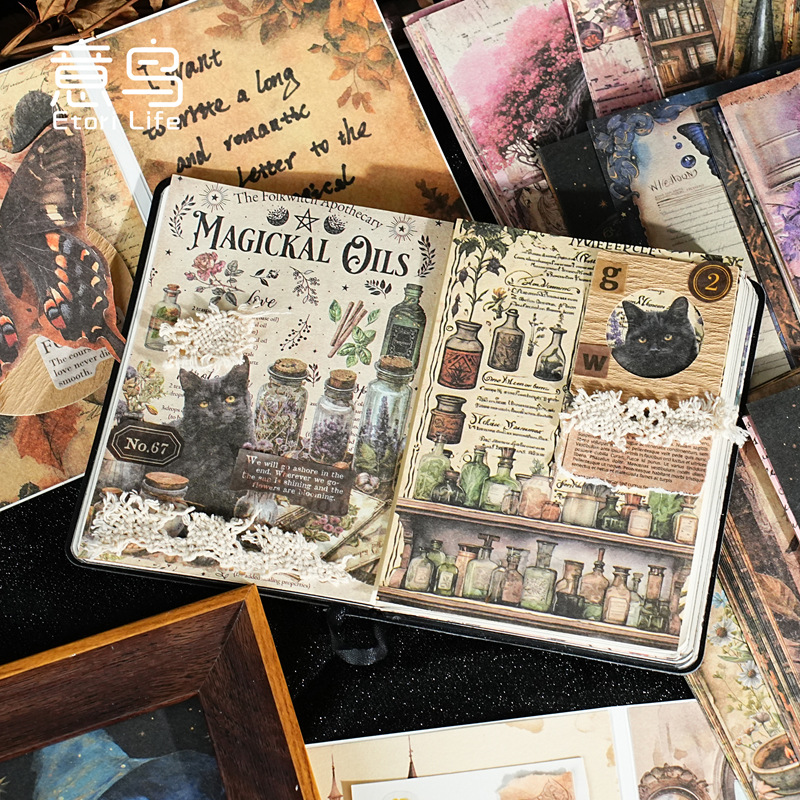 意鸟【 魔法世界系列】20张造景素材纸复古女巫人物造景贴画贴纸
