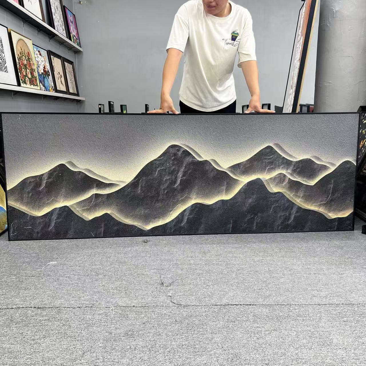 手工砂岩千里江山图图客厅挂画沙发背景墙山水风景装饰画70200