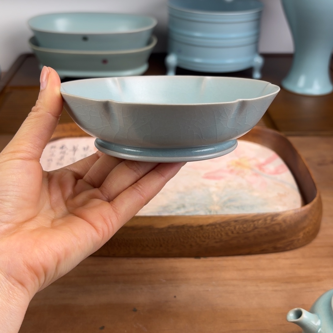 陶盘开播福利仿古釉葵口洗微微瑕