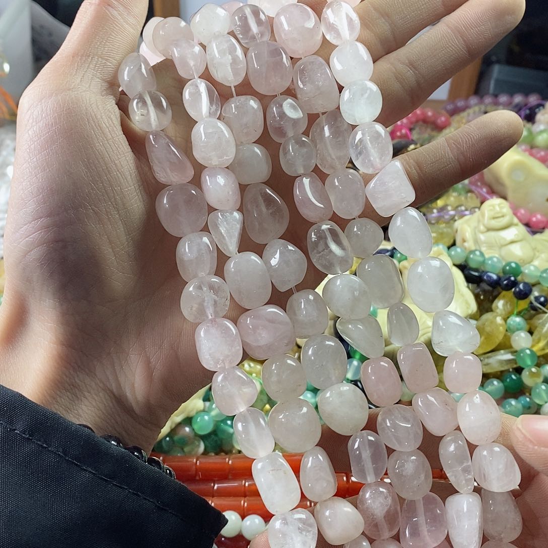 玛瑙/玉髓珠宝半成品未镶嵌一条粉晶不规则9-11mmA92