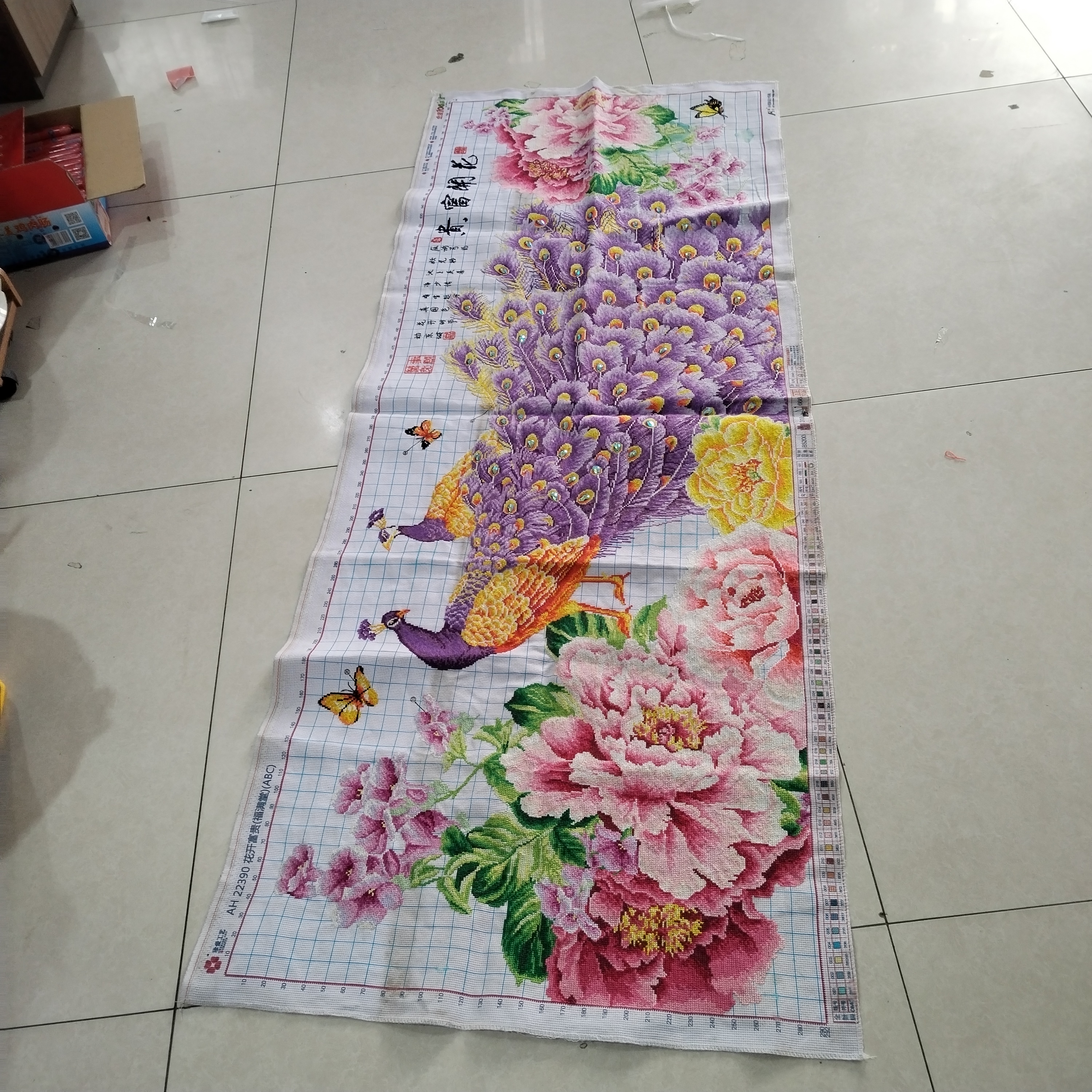 纯手工绣好的十字绣成品花开富贵牡丹紫双孔雀新款客厅装饰画出售