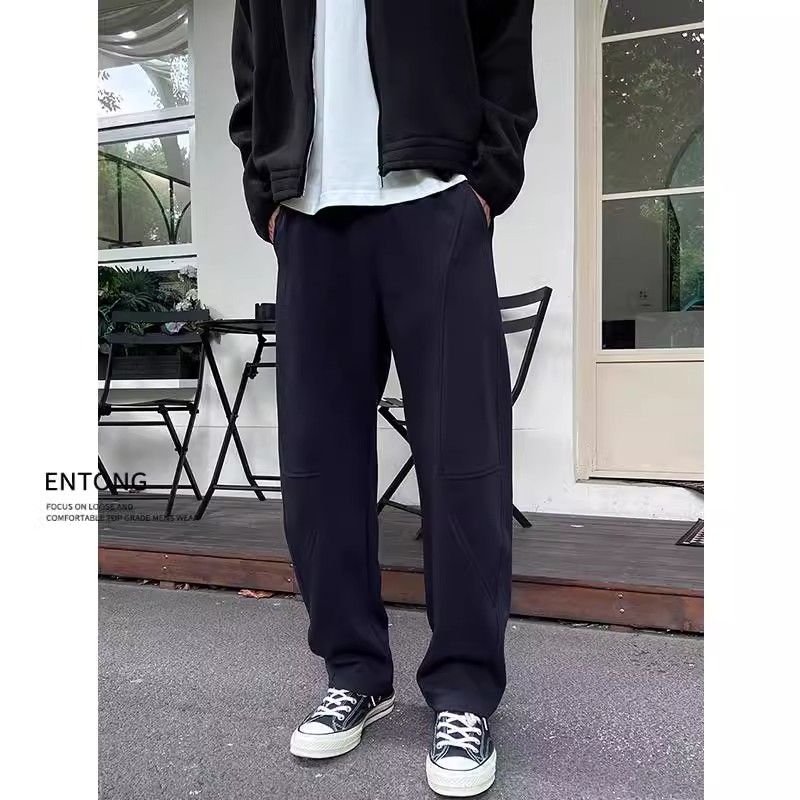 运动风耐磨港风中腰小鹿波点卫裤春秋秋冬裤子直筒休闲裤春季痞帅