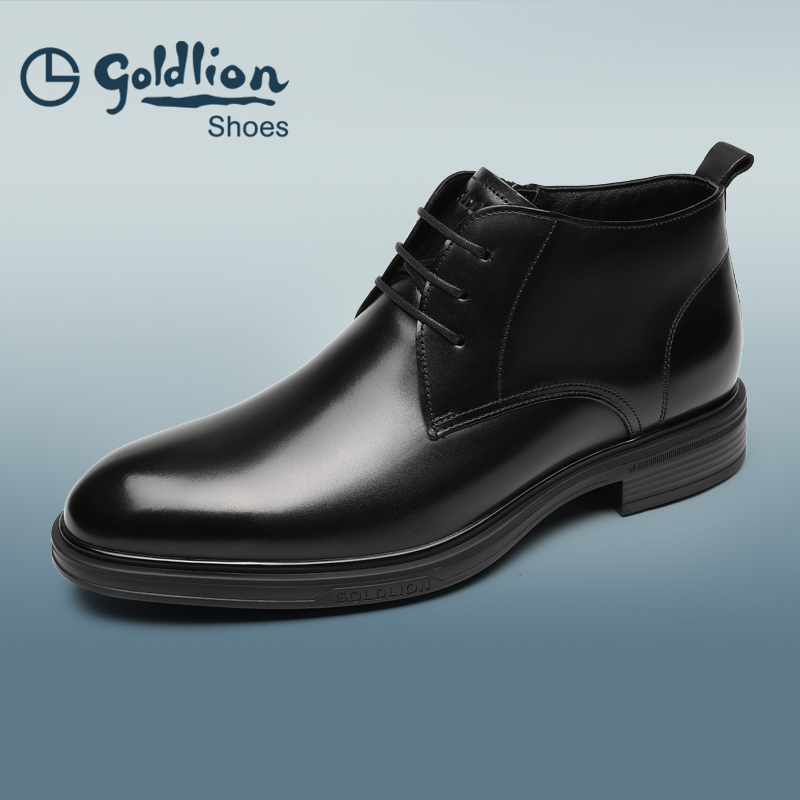 金利来男鞋25年新款商务休闲秋冬系带真皮拉链高帮靴防滑耐磨轻便