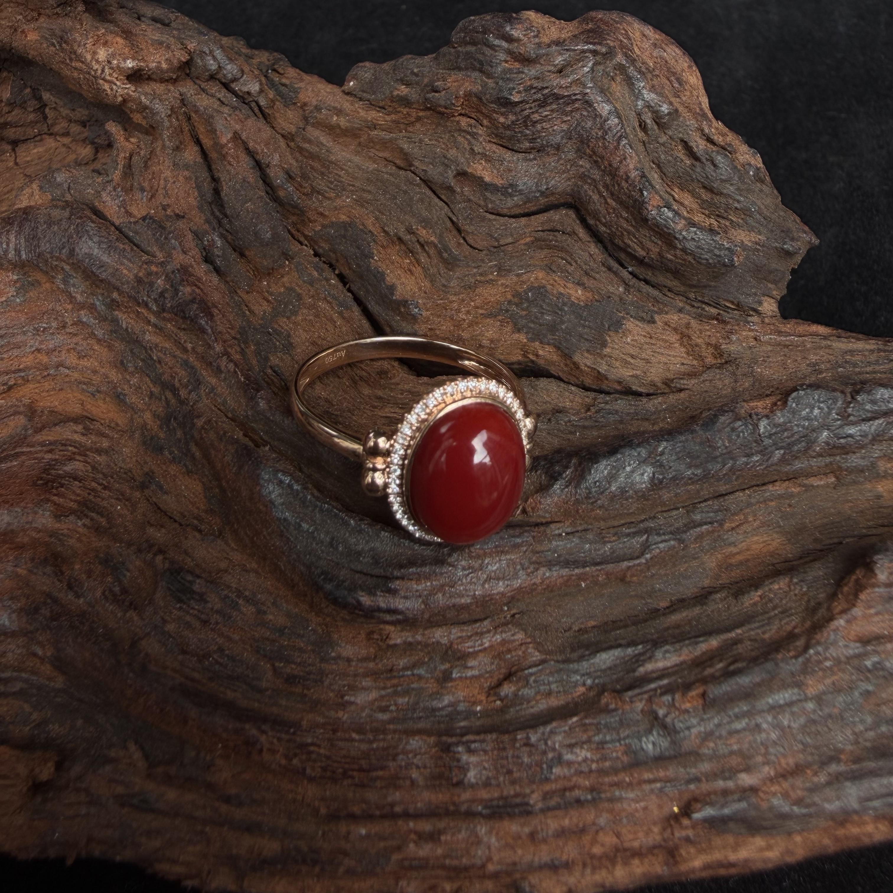 碧海丹心-天然阿卡红珊瑚赤血戒指-31112