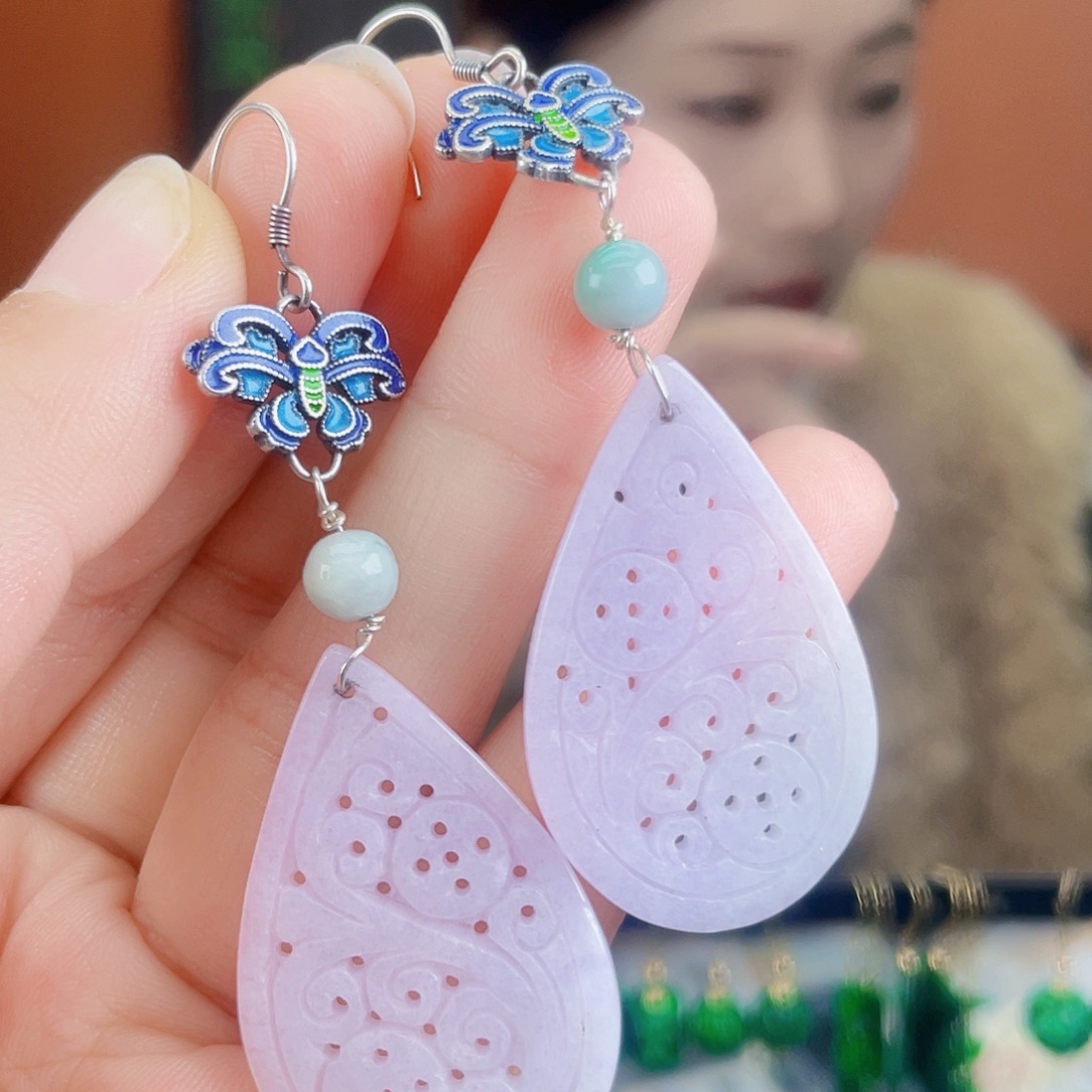 翡翠银S925镶嵌耳饰