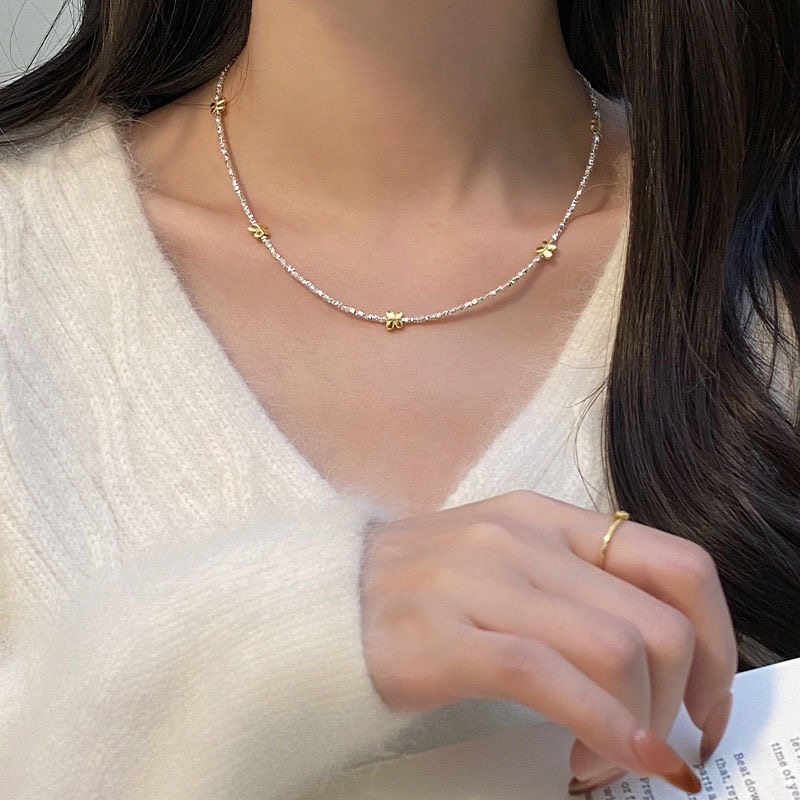 坠链均足银 5蝴蝶碎银子项链足银999百搭轻奢精致甜美小众清新