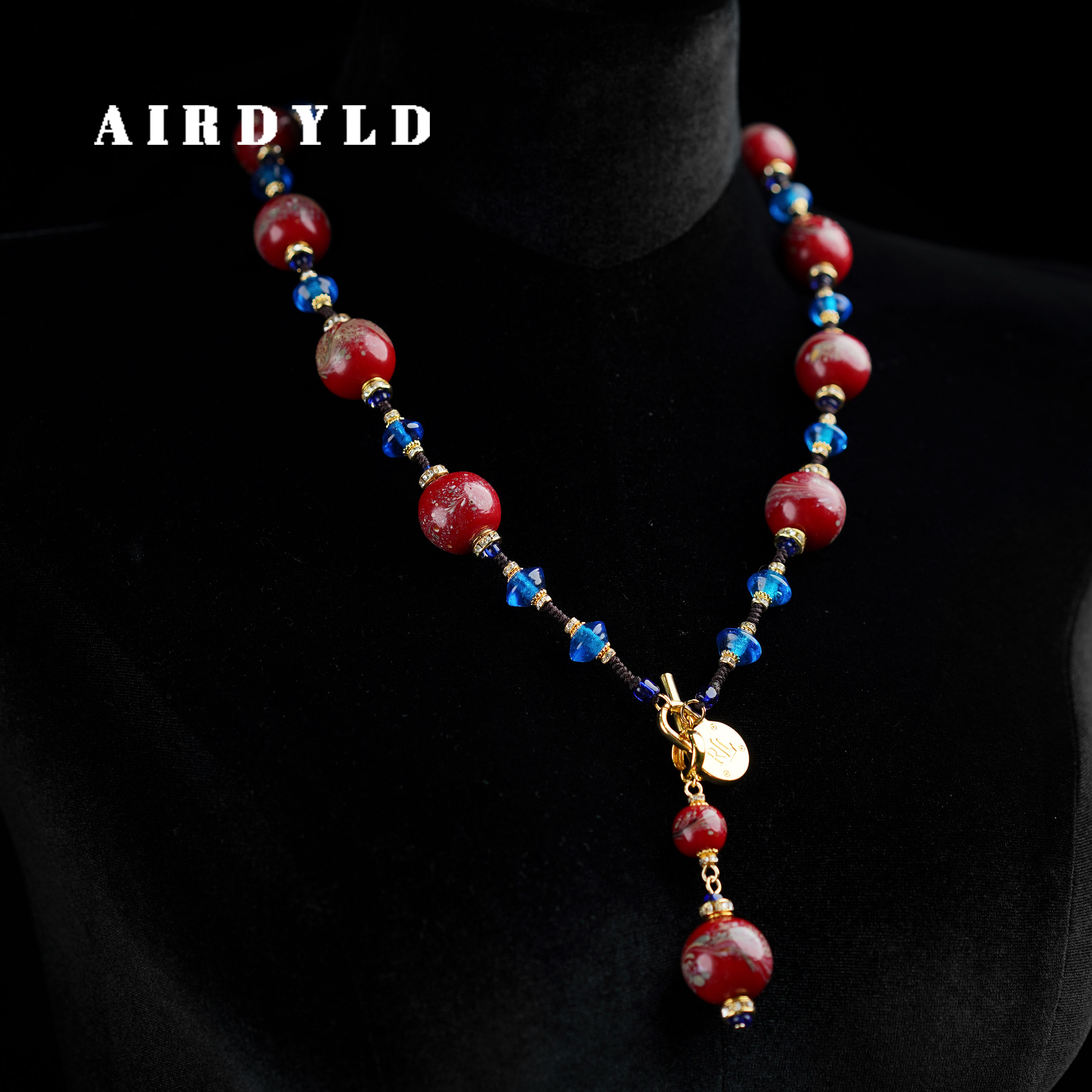 黄铜琉璃项链 【凤凰于飞2.0】东方非遗手工凤尾琉璃红蓝配色项链