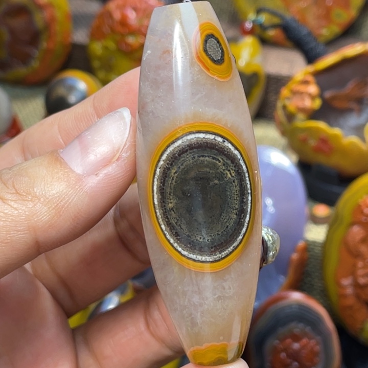 玛瑙/玉髓未镶嵌珠宝奇石收藏金沙拉丝大尺寸天眼天珠