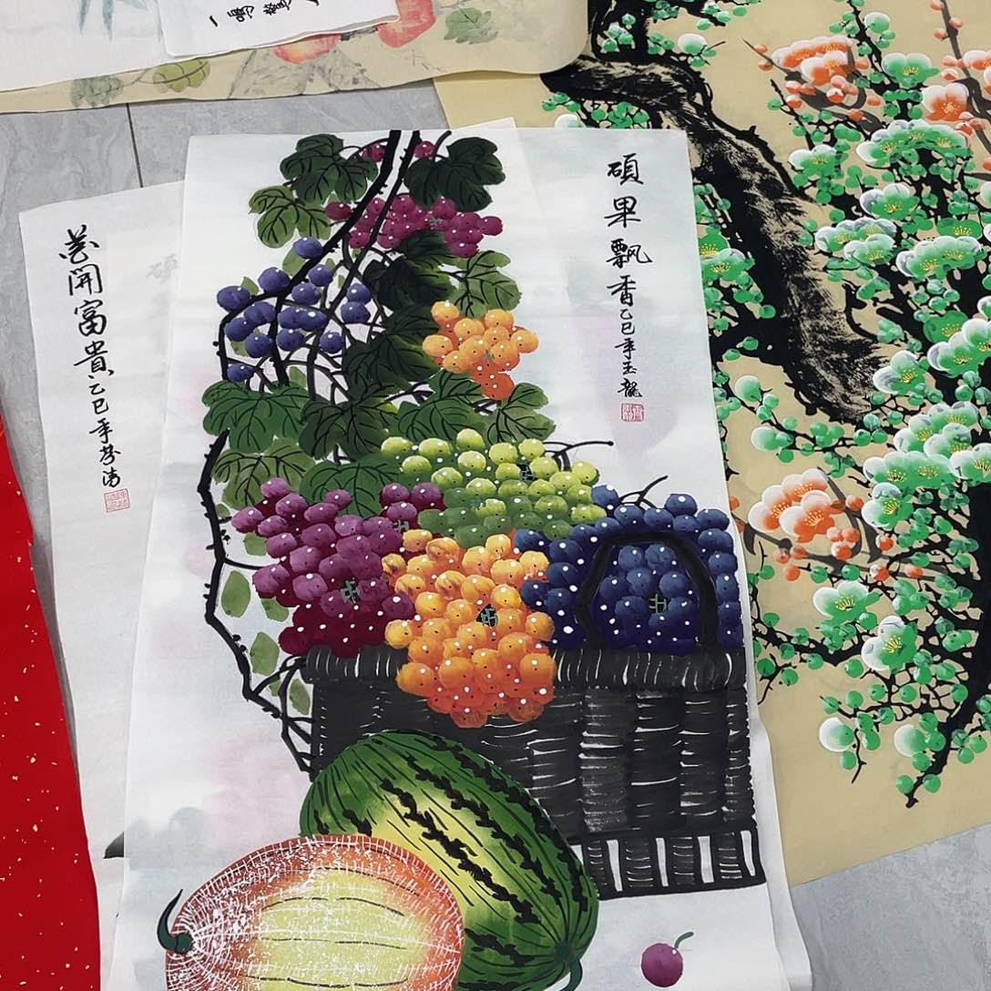 国画国画作品原稿三尺葡萄哈密瓜