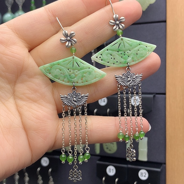 翡翠耳饰银S925镶嵌鱼*鱼55555