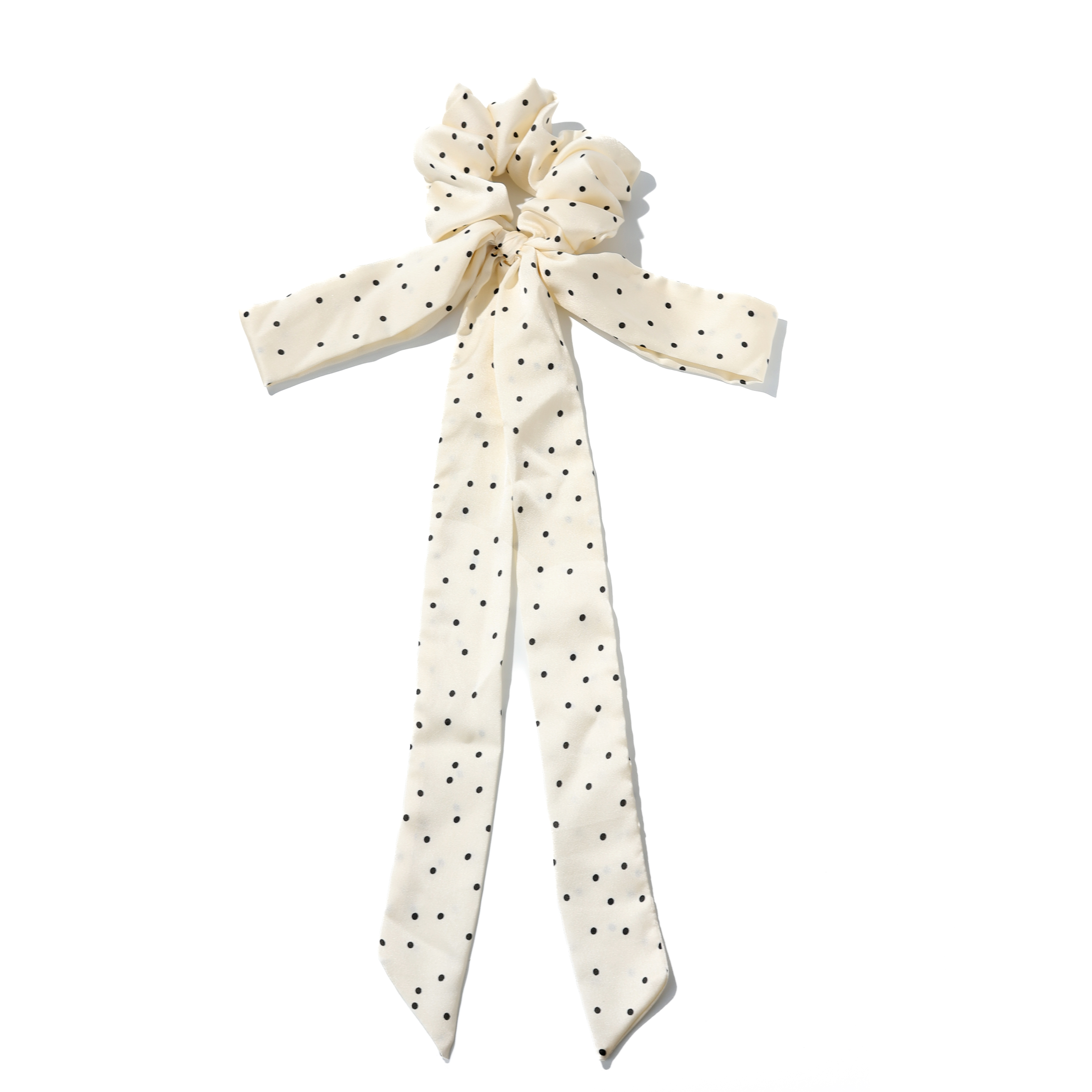 挽梦韩系时尚小清新米色波点蝴蝶结长飘发圈2147