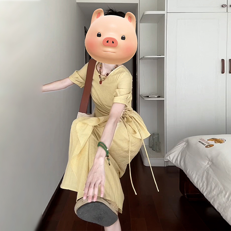 【清仓】3789黄色连衣裙子女装2025新款夏季大方得体显瘦小个子长裙