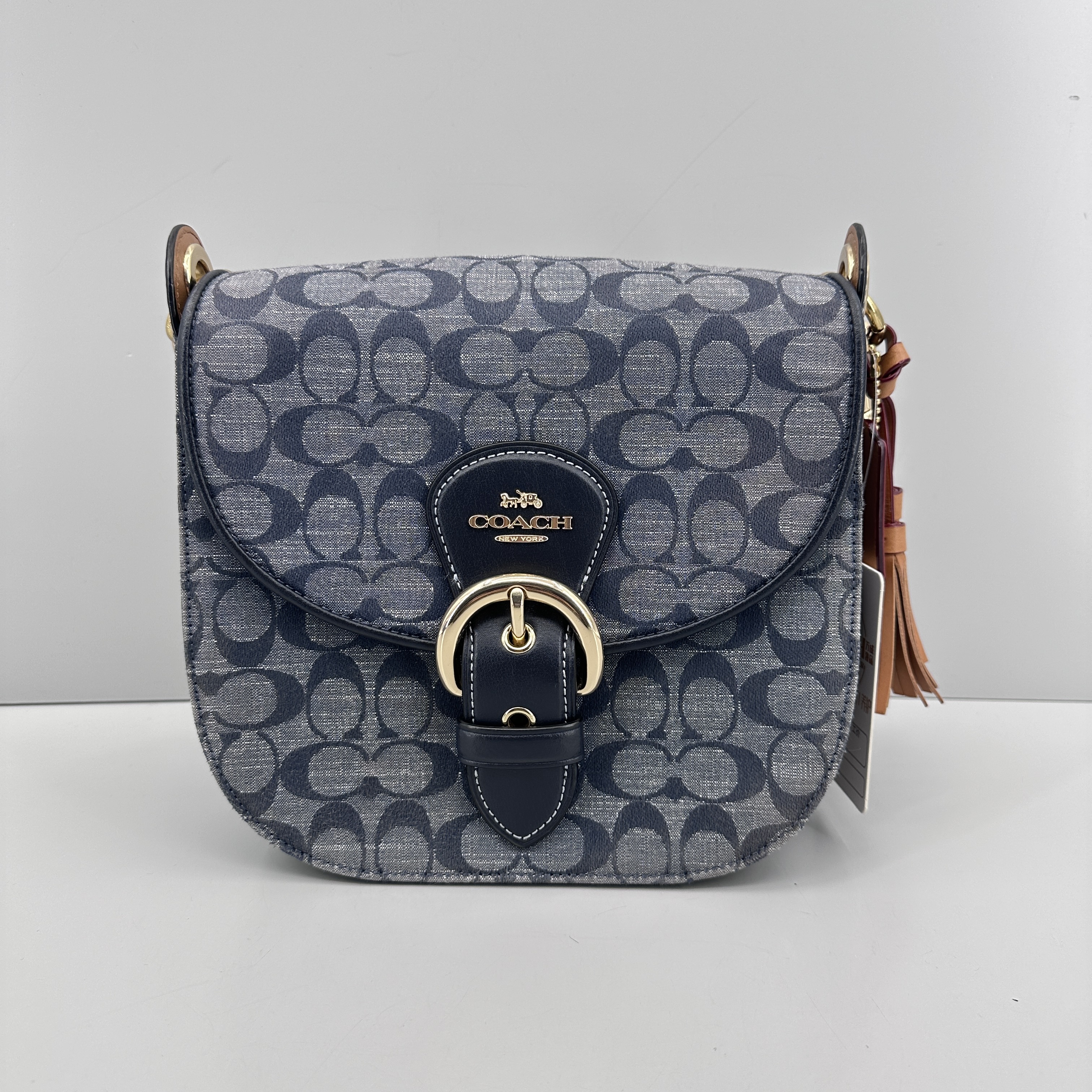 95新 COACH/蔻驰 kelo23蓝色香布蕾马鞍包23x20x8cmM021810