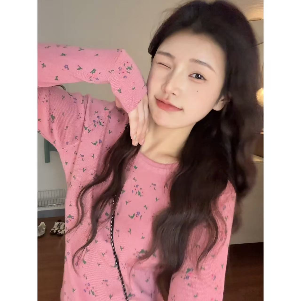 【青青推荐】2025秋冬定制氛围感圆领碎花套头羊毛针织衫上衣#9253