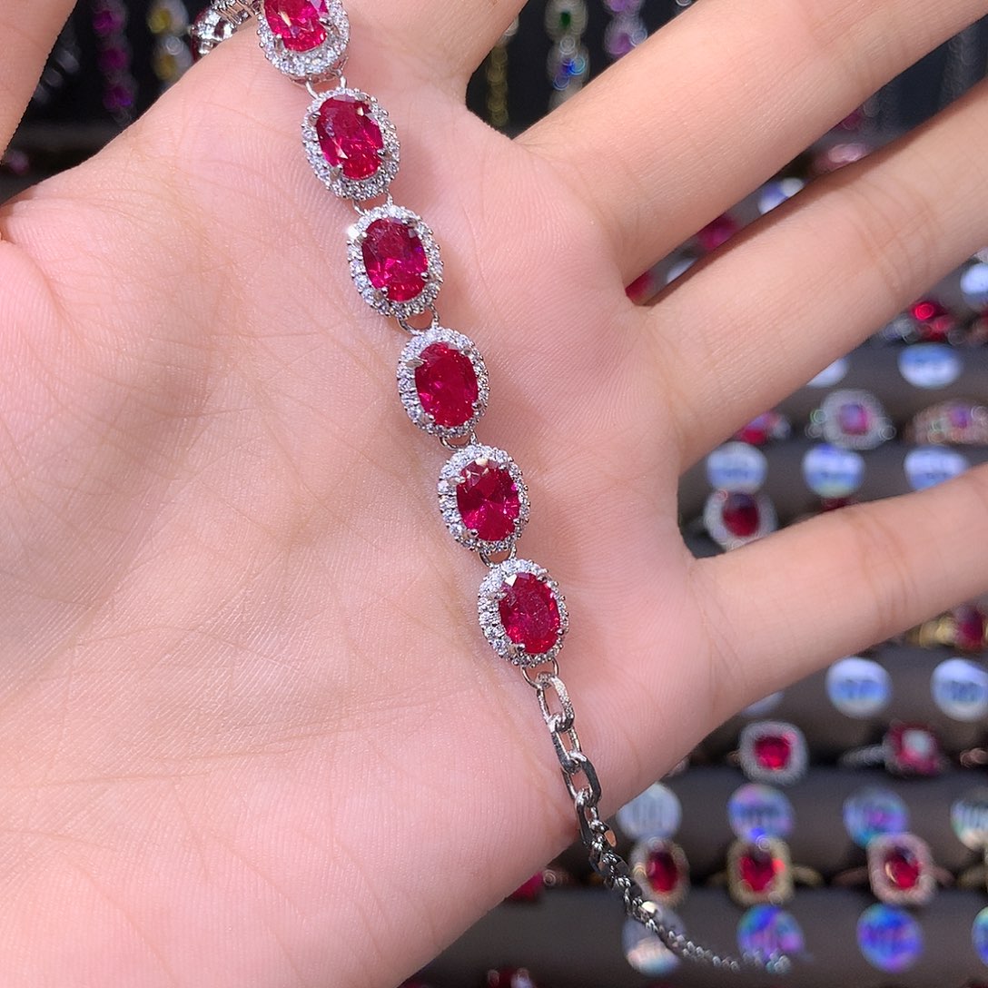 手链银S925镶嵌红宝石白