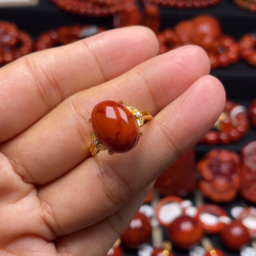 南红玛瑙珠宝奇石银S925镶嵌戒指