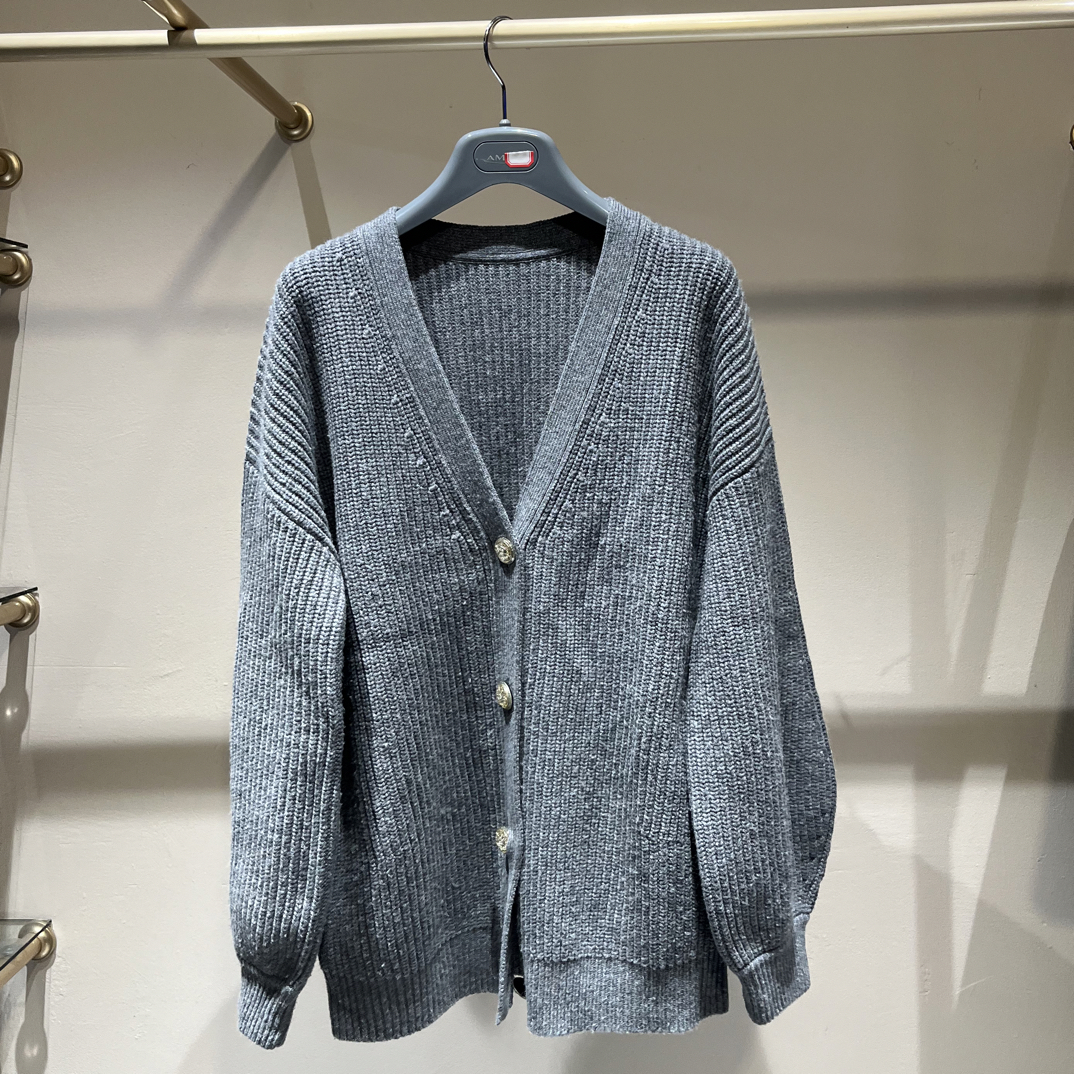 no退no换哥家V领菠萝针山羊绒宽松百搭时尚开衫外套起点毛