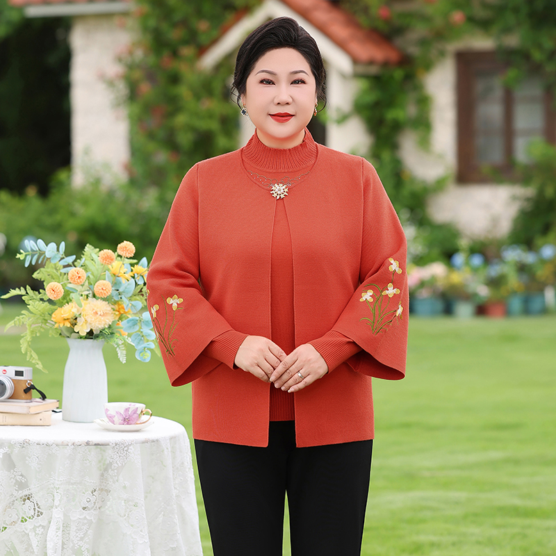 妈妈装秋装套装时尚气质两件套针织衫开衫半高领毛衫上衣洋气女装