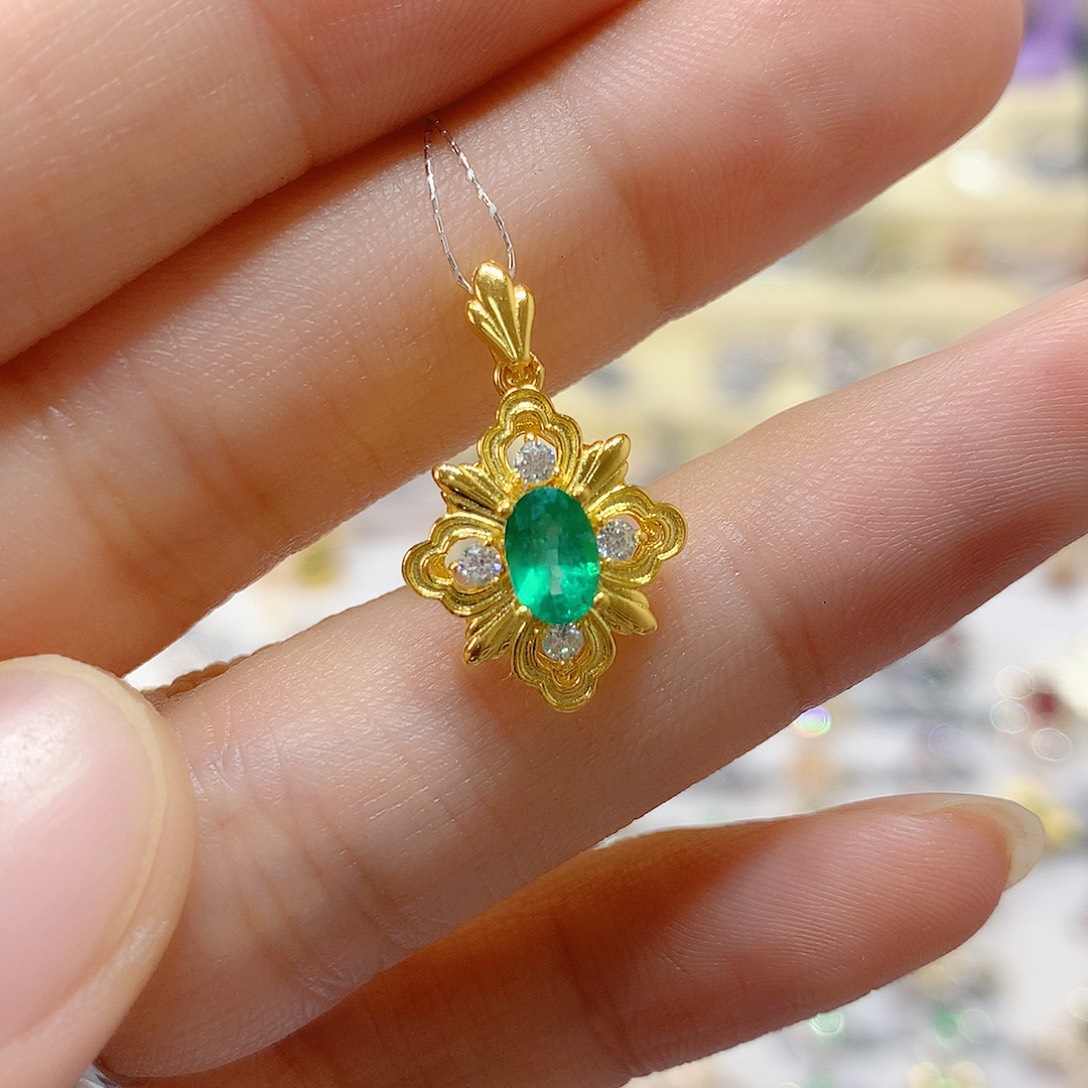 祖母绿银S925镶嵌吊坠赠链