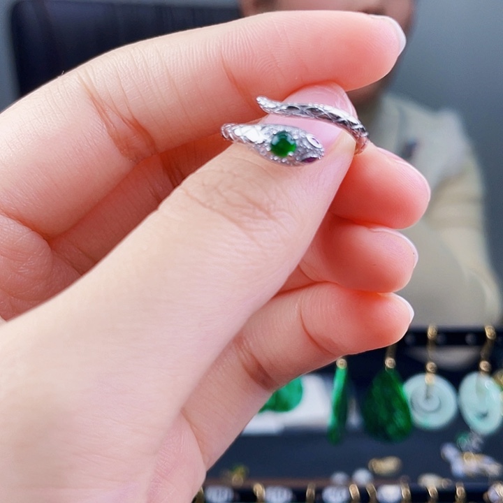 翡翠戒指银S925镶嵌饰品