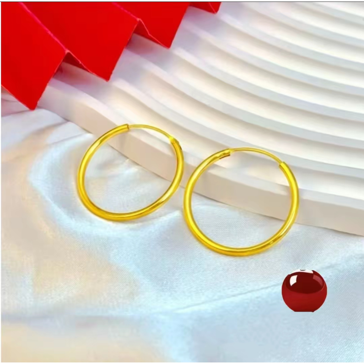 【大器甄选】足金玛瑙甜甜圈耳圈 内径卡14.5外径卡17.5一对发