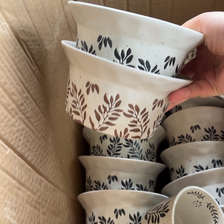 瓷黑色棕色冒冒碗2个装