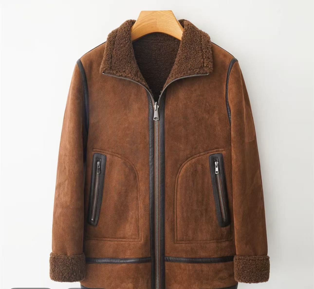 海宁羊毛一体秋冬双面穿男士休闲保暖夹克外套