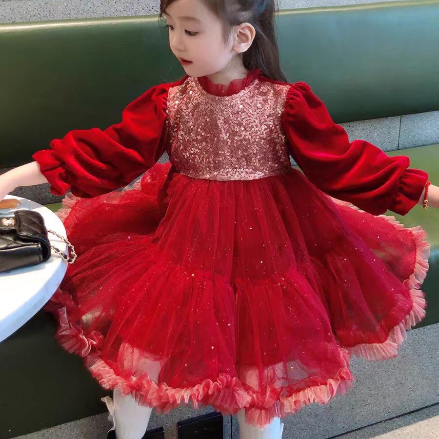 听号下单粉之心泡泡袖亮片蛋糕网纱公主夏季连衣裙裙子女童连衣裙