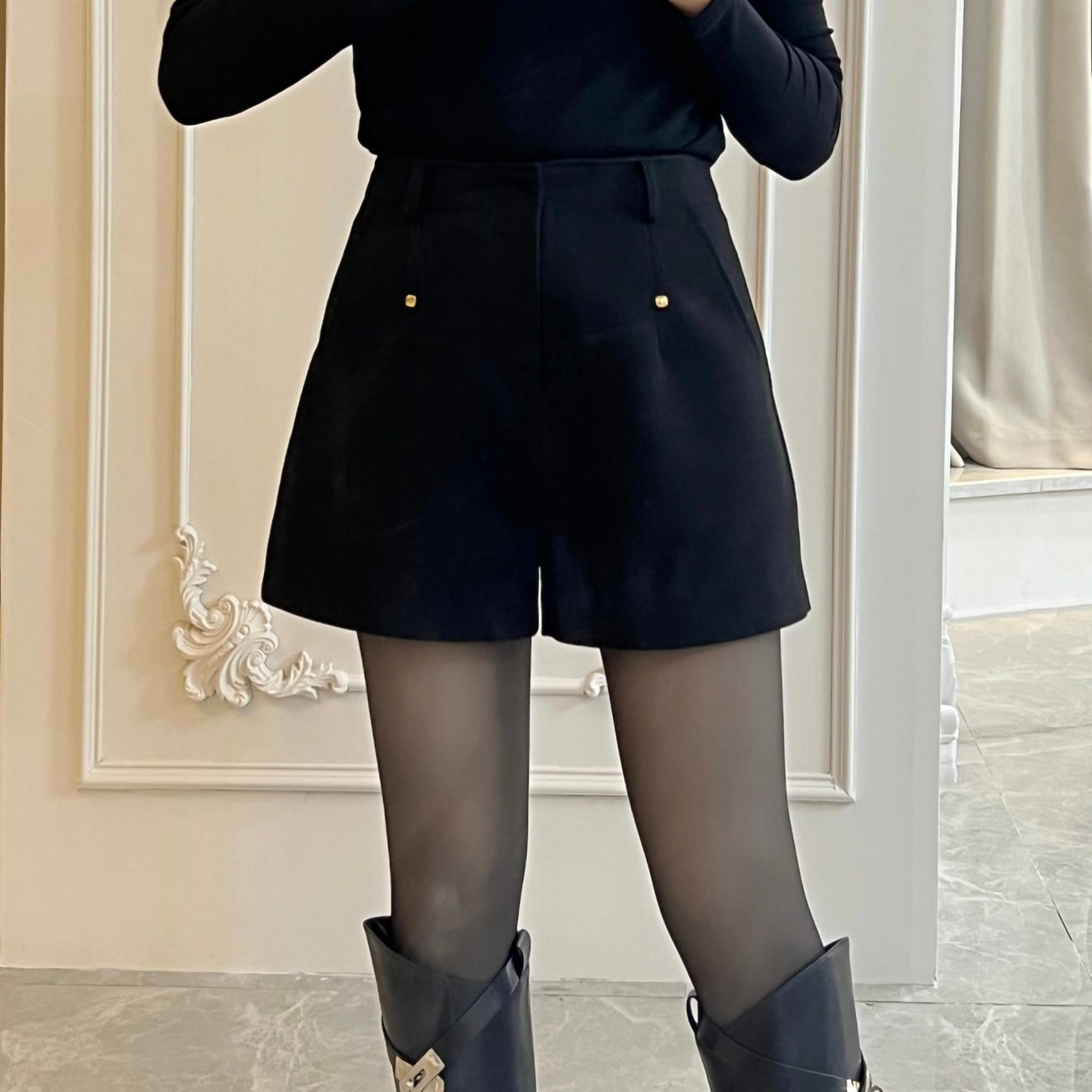 DYT HOME厚款简约显瘦时尚A版短裤黑色时尚ins百搭气质轻奢休闲裤