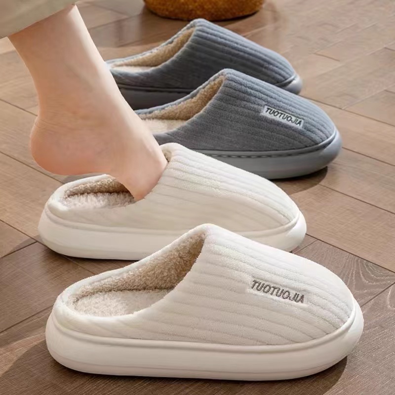 冬季女棉拖鞋保暖厚底男女防滑拖鞋室内外居家情侣外穿毛绒包跟鞋
