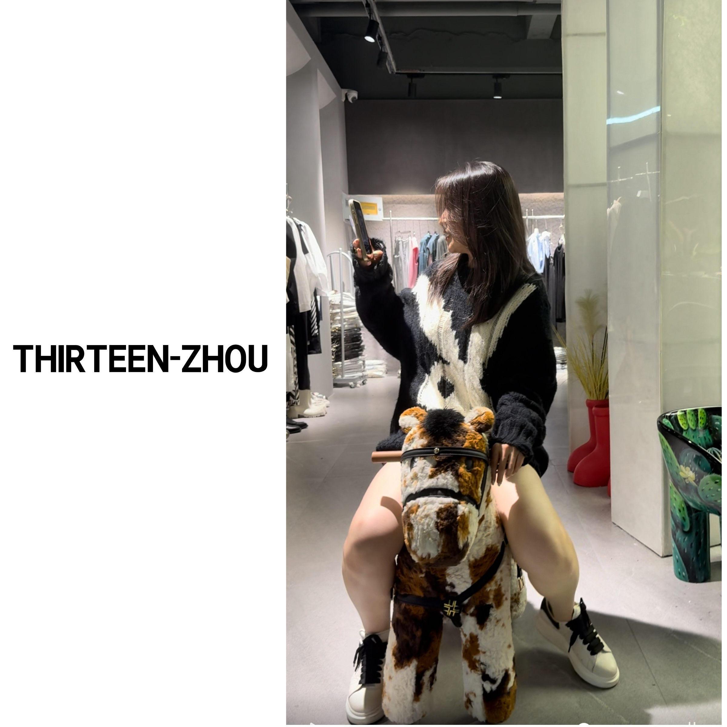 THIRTEEN-ZHOU保暖兔子舒适宽松型毛衣中长款