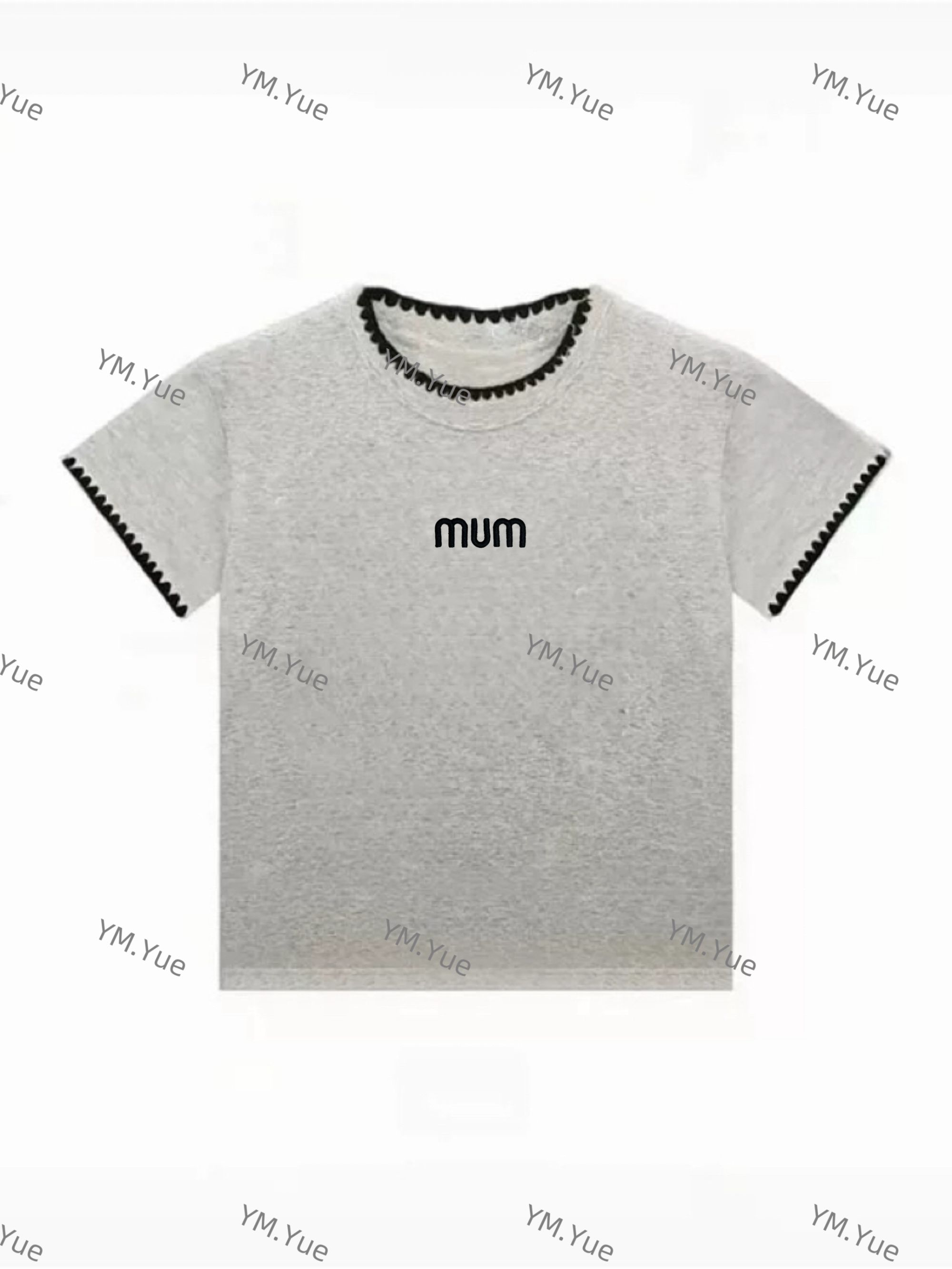 【手工钩花】2025夏新款时尚简约撞色明线弹力棉质T恤短袖女上衣